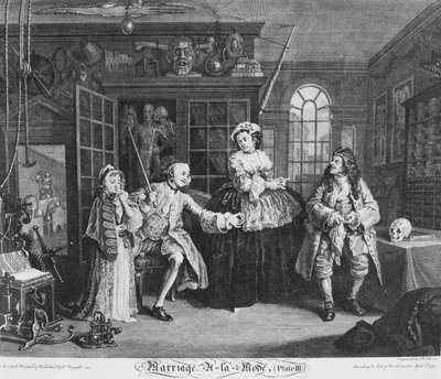 Matrimonio a la moda, Placa 3, (La escena con el charlatán) de William Hogarth