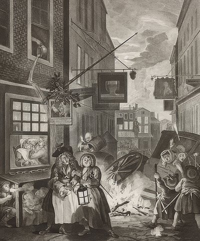 Noche. De: Las cuatro horas del día. 1738 de William Hogarth