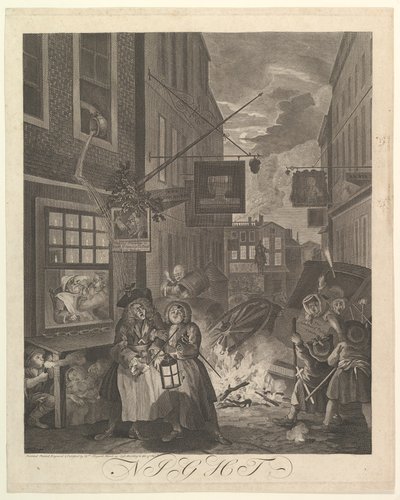 Noche Los cuatro momentos del día, 25 de marzo de 1738 de William Hogarth