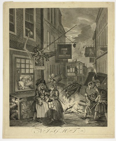 Noche, lámina cuatro de Las Cuatro Estaciones del Día de William Hogarth