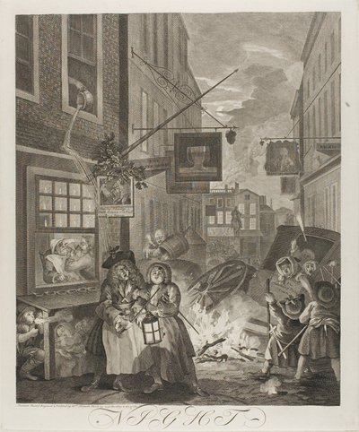 Noche, placa cuatro de Las cuatro horas del día de William Hogarth