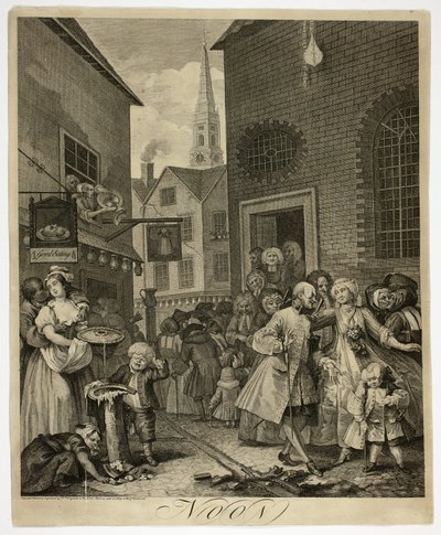 Mediodía, placa dos de Las cuatro horas del día de William Hogarth