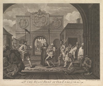 Oh el asado de ternera de la vieja Inglaterra-La puerta de Calais de William Hogarth