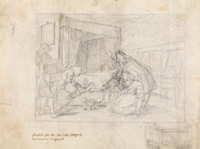 Escena de operación en un hospital con bocetos secundarios en el margen inferior derecho de William Hogarth