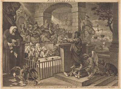 Pablo ante Félix, en versión burlesca de William Hogarth