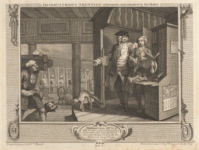 Lámina 4, El laborioso "aprendiz", favorito y confiado por su amo de William Hogarth