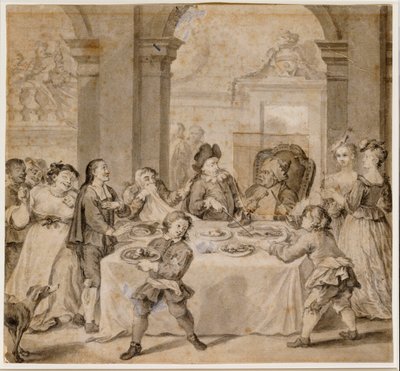 Sancho en el magnífico banquete, de "Don Quijote" por Miguel de Cervantes de William Hogarth