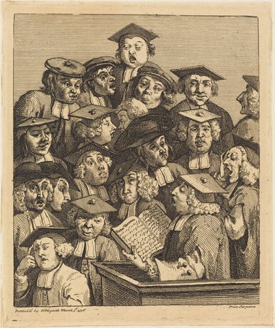 Eruditos en una conferencia de William Hogarth