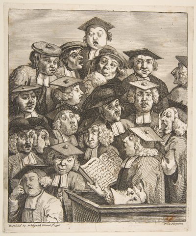 Eruditos en una conferencia de William Hogarth