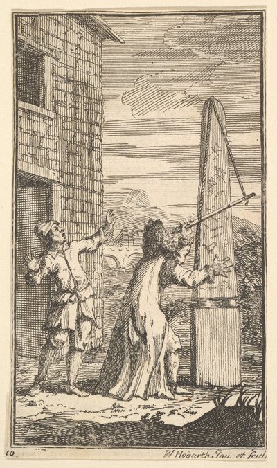 Sidrophel examinando la cometa a través de su telescopio Diecisiete pequeñas ilustraciones para S..., 1721-26 de William Hogarth