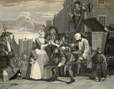 Escenas callejeras en Londres, por William Hogarth (1697-1764), grabado, Inglaterra de William Hogarth