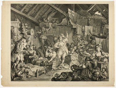 Actrices paseando vistiéndose en un granero de William Hogarth