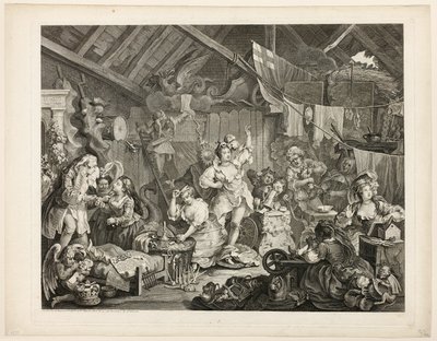 Actrices paseando vistiéndose en un granero de William Hogarth