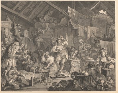 Actrices ambulantes se visten en un granero de William Hogarth