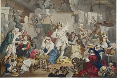 Actrices ambulantes vistiéndose en un granero, ilustración de 