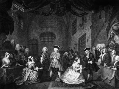 La ópera del mendigo, Escena III, Acto XI, c.1728 de William Hogarth