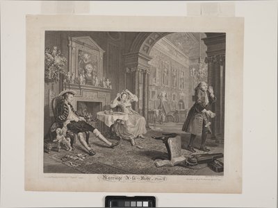 La escena del desayuno: Marriage À La Mode, Lámina 2 (ecthing y grabado) de William Hogarth