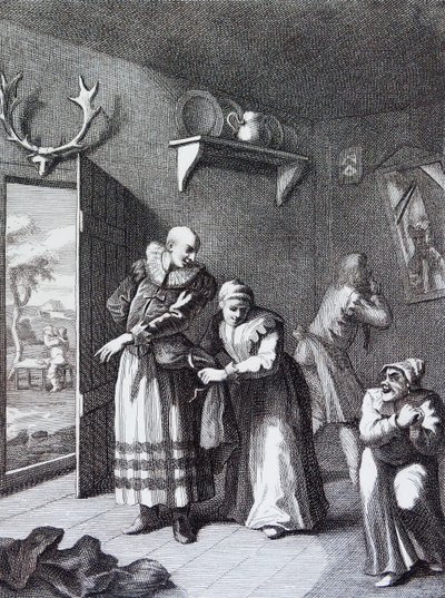 El cura y el barbero se disfrazan para llevar a Don Quijote a casa. por William Hogarth de William Hogarth
