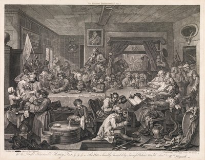 La elección, lámina 1: «Un banquete electoral» de William Hogarth