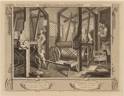Los compañeros aprendices en sus telares de William Hogarth