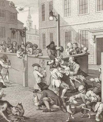 La primera etapa de la crueldad. De: Las cuatro etapas de la crueldad. 1751 de William Hogarth