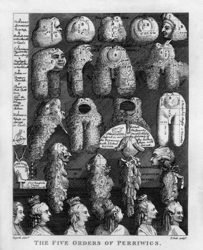 Las Cinco Órdenes de Pelucas de Jorge III de William Hogarth