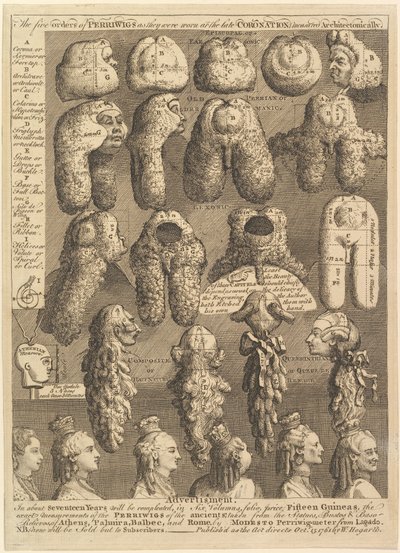 Las Cinco Órdenes de Pelucas, 1761 de William Hogarth