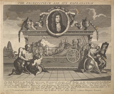 El frontispicio y su explicación Placa 1: Ilustraciones a Hudibras de Samuel Butler, 1725-30 de William Hogarth