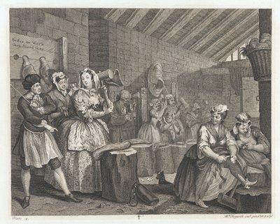 La Prostituta Alojada en Bridewell, diseñado 1732, impreso 1744 de William Hogarth