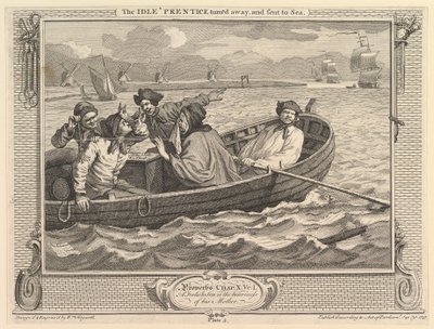 El aprendiz ocioso despedido y enviado al mar: Industria y ociosidad, placa 5, 30 de septiembre de 1747 de William Hogarth