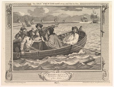 El Aprendiz Ocioso Expulsado y Enviado al Mar, Industria y Ociosidad, (detalle) de William Hogarth