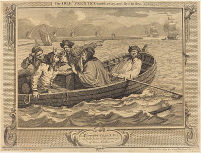 El Aprendiz Ocioso despedido y enviado al mar de William Hogarth