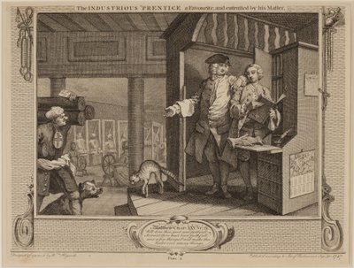 El aprendiz industrioso, un favorito, y confiado por su maestro de William Hogarth