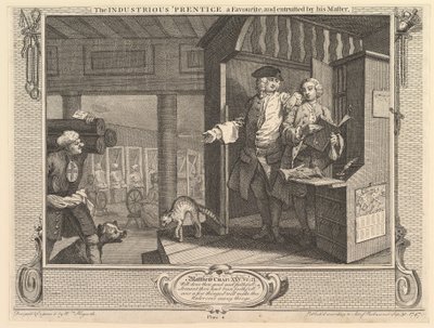 El aprendiz industrioso, un favorito y confiado por su maestro: Industria de William Hogarth