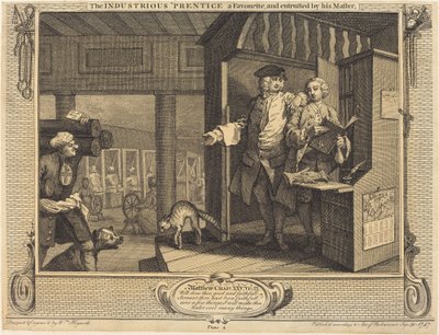 El aprendiz industrioso, un favorito, y confiado por su maestro de William Hogarth