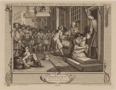 El aprendiz industrioso termina su tiempo y se casa con la hija de su maestro de William Hogarth