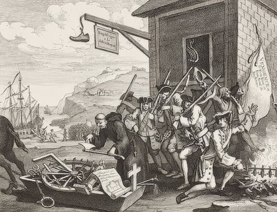 La invasión, Placa 1: Francia. 1756 de William Hogarth