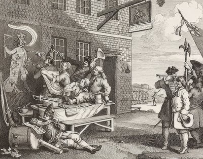 La invasión, Lámina 2: Inglaterra de William Hogarth