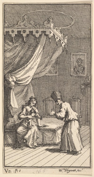 La Nueva Metamorfosis, Placa 5: Fantasio, Transformado en un Perro Faldero, con Donna The..., 1724 de William Hogarth