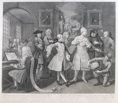 La juerga del libertino, lámina II, de A Rakes Progress, 1735 de William Hogarth