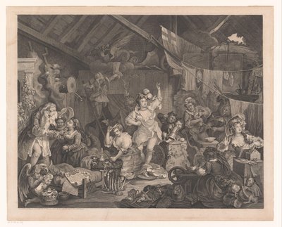 Actrices y niños vestidos en un granero Paseando actrices vistiéndose en un granero de William Hogarth