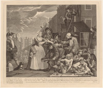 Arrestado por deudas, lámina 4 de la serie «La carrera de un libertino» de William Hogarth