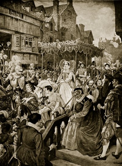 María Reina de Escocia entra en Edimburgo, 1561, ilustración de 