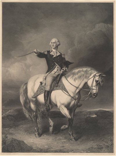 George Washington a caballo de William Holl II after John Faed