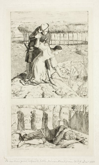 Mi bella dama (arriba); De mi dama en la muerte (abajo), frontispicio de El germen, nº 1 de William Holman Hunt