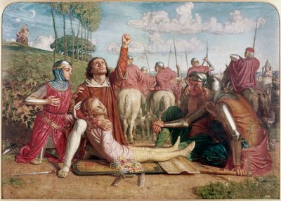 Rienzi jura obtener reparación por la muerte de su joven hermano víctima de una escaramuza entre los Orsini y los Colonna de William Holman Hunt