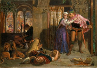 La huida de Madeline y Porphyro durante la embriaguez que acompaña al festejo (La víspera de Santa Inés) de William Holman Hunt