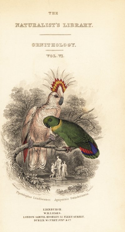 Portada con viñeta de la cacatúa de Major Mitchell y el inseparable de collar negro de William Home Lizars
