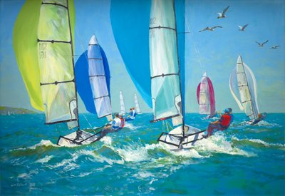 Barcos con spinnakers fuera (aceite a bordo) de William Ireland