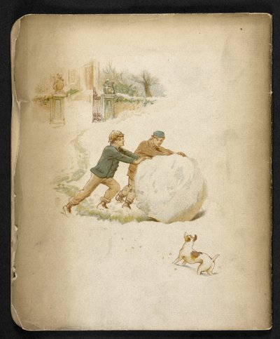 Niños y una bola de nieve.  The Holiday Train: una canción de “Dulce Domum”... Ilustrado por W. J. Webb.  frederick langbridge  Londres, 1891 de William J. Webbe or Webb